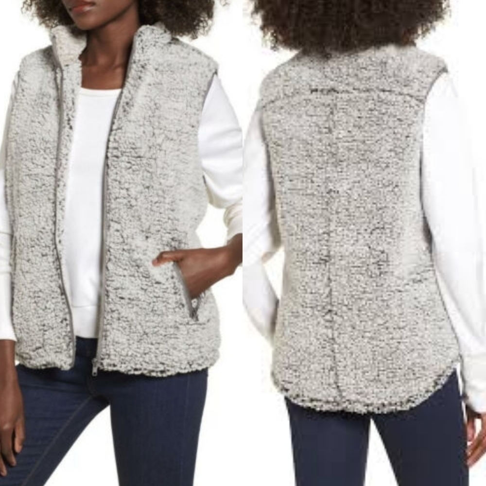 𝅺THREAD & Supply Women's Grey Arctic Fleece Vest Full-zip Stand-up Collar Small